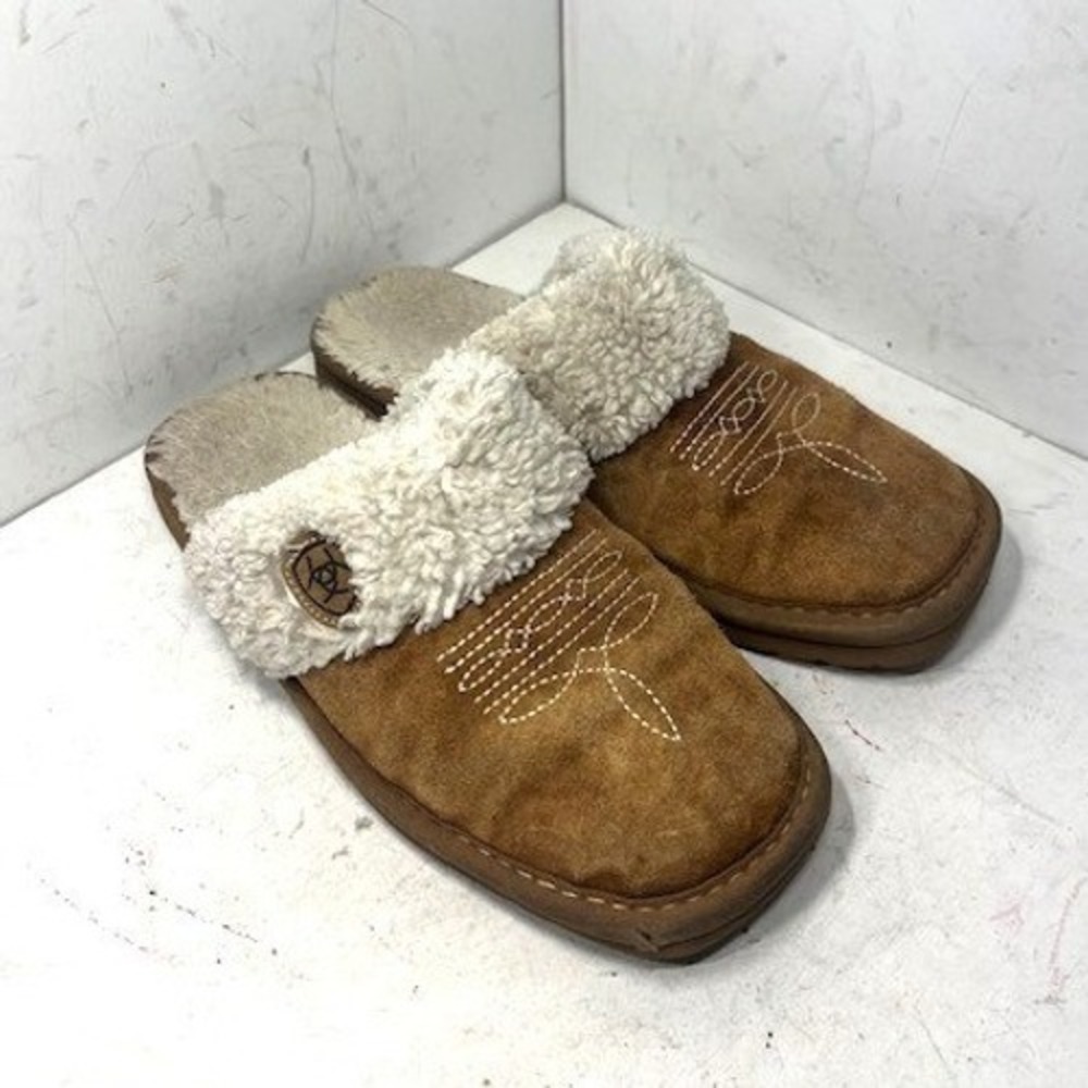 Ariat Cruiser Suede Western Slippers Brown Faux Shearling Size 8